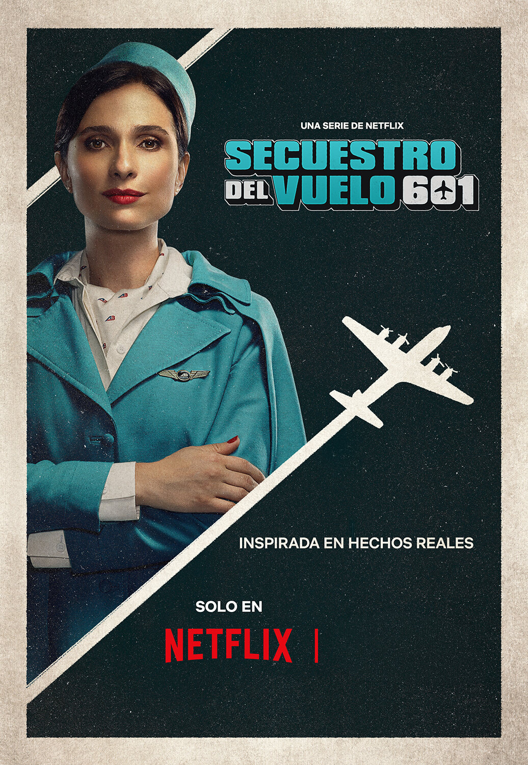 Character poster: the flight attendant in her blue uniform, telephone in hand