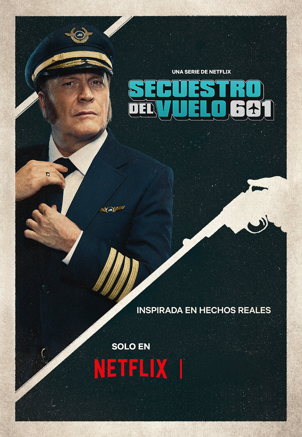Character poster: the captain straightening his tie beneath his gold-striped sleeve